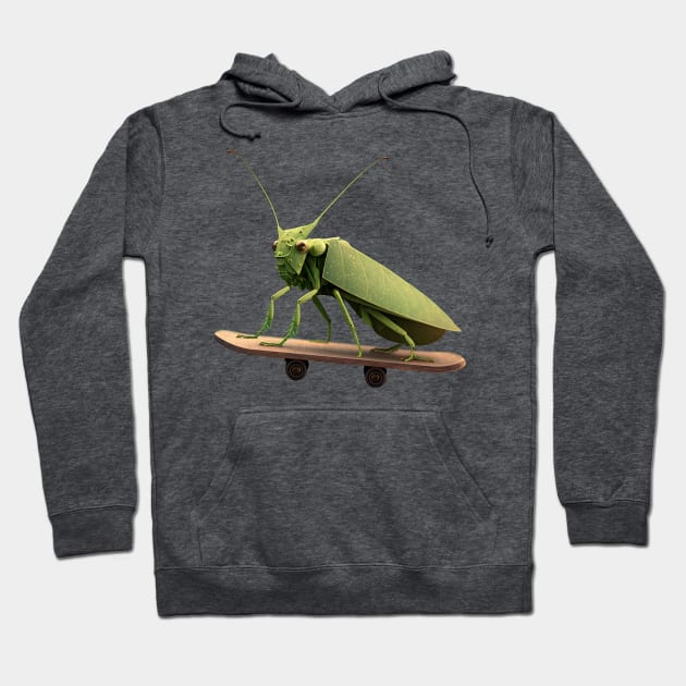 Katydid on a Skateboard Hoodie by TheJadeCat